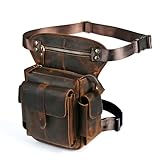 Herren Canvas + Leder Motorrad Reiten Tasche Beinbeutel Beintasche Außenbeintasche Hüfttasche Drop Leg Tasche FB913-5 (100% Echtleder-Braun)