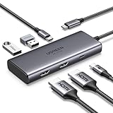 UGREEN Revodok 206 USB C Hub 2 HDMI Docking Station Dual HDMI, 3*USB Ports, PD 100W Schnellladen Kompatibel mit Surface, ThinkPad, Zenbook, MacBook Air/Pro und mehr