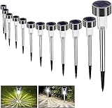 Solarleuchte Solar Gartenleuchte LED Wegleuchte Solarlampe 12 Stück Energiesparend IP65 Wasserdicht Edelstahl Ideal für Terrasse, Rasen, Garten Hofwege und Wege