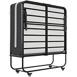 DICTAC Klappbett 90x200 cm Erwachsene Gästebett Klappbar mit 10cm Schaumstoff Matratze Stabilem Metallbett faltbares Reisebett mit 4 Laufrollen feldbett klappbar bis 200 kg belastbar,Platz spart