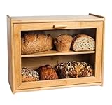 DGSYUAN Brotkasten Brotaufbewahrungsbox Bambus-Brotkasten, Doppelter Brotaufbewahrungshalter, Große Kapazität, Brotkasten, Küchen-Organizer, 2-lagiger Brotkasten Brotbox Küche