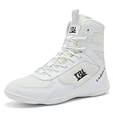 Hiuzylqx BoxenSchuhe Herren High Top Wrestling Schuhe Combat Boxerstiefel atmungsaktiv Professionelle ringerschuhe,Weiß,40 EU