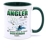 Leg dich nicht niemals mit einem Angler an Angeln Tasse Becher Angel Fischer Zubehör Angelzubehör Geschenke für Fischen Karpfen Norwegen Kaffeetasse Anglerzubehör mit Namen Fishing Männer Tassen