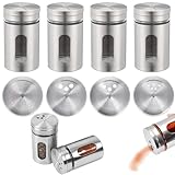 4 Stück Gewürzgläser Mit Drehdeckel,Gewürzstreuer,Gewürzstreuer Edelstahl,Gewürzbehälter,Gewürzgläser Mit Drehdeckel,Edelstahl Salz Pfefferstreuer,Salzstreuer Mit Decke Für Salz, Schwarzer Pfeffer
