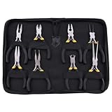 Daijianbin 8PCs Mini-Zangen-Set, Runde Kurve Nadel Diagonale Nase Drahtende Schneiden Linienrichter mit Schwarzen Griffen & Schutztasche