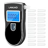 LAMJAD Alkoholtester, Professioneller Alkoholtester mit blauem Hintergrundbeleuchtung LCD-Bildschirm, Tragbarer Atemalkoholtester mit 20 Mundstücken für den persönlichen und professionellen Gebrauch