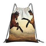 ASEELO Jumping Horse Bedruckter Rucksack mit Kordelzug, Sport- und Fitness-Tasche, Outdoor-Tasche mit Kordelzug, Aufbewahrungstasche, Unisex, Springendes Pferd, Einheitsgröße