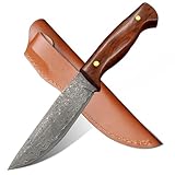 MIWOOHO Survival Outdoor Messer Jagdmesser Scharf Bushcraft Damast Stahl überlebensmesser Feststehend Klinge Helle Gürtelmesser mit Lederscheide Für Camping Jagd Geschenk