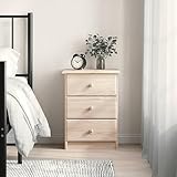 HETFTJN Nachttisch ALTA 41x35x55,5 cm Massivholz Kiefer unbehandelt, 3 Schubladen, moderner Landhauslook, platzsparend für Schlafzimmer Wohnzimmer Flur