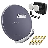 Digital Sat Anlage 2 Satelliten Astra/Hotbird - 4 Teilnehmer | Fuba DAA850A Sat Schüssel 85cm anthrazit + DUR-line MB6-QS Monoblock Quad LNB 6° (DVB-S2, HDTV, 4K/8K, 3D) + 8xF-Stecker vergoldet