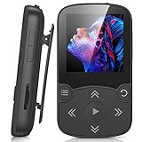 AGPTEK MP3 Player Bluetooth 5.3 Sport 64GB mit 1,5 Zoll TFT Farbbildschirm, Mini Musik Player mit Clip, Unterstützt bis 128GB SD Karte,Schwarz