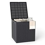 GOPLUS Gartenbox 145 L, Aufbewahrungsbox mit abschließbarem Deckel, Auflagenbox wasserfest mit Griffen, Deckbox Gartentruhe Kissenbox für Gartengeräte, Kissen & Poolzubehör (145 L,Braun)