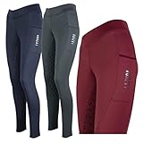 Lazura - Winter-Reitleggings für Kinder Thea | Thermo-Leggings mit Silikon-Vollbesatz & Warmer Innenseite | Winter-Reithose mit Komfortbund & Handytasche | Reitbekleidung in Merlot | Größe 128/134