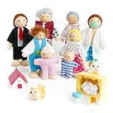DUOCIYUAN Puppenhaus Puppen, 13 Stück Puppenhaus Figuren mit Katze und Hund Puppen Familie Set Holzpuppe Spielzeug für Kinder Puppenfamilien Biegepuppen für Puppenhaus Zubehör Geschenk
