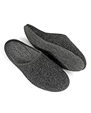 Pantoffelmann Filzpantoffeln mit Filzsohle I Dunkelgrau I Größe 45 I Atmungsaktive & bequeme Filzhausschuhe für Damen & Herren I Stilvolle & warme Hausschuhe