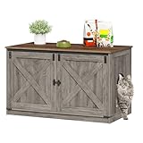 Hzuaneri Katzenklo Schrank, Katzenschrank, Katzentoilette mit Herausnehmbarer Trennwand, Katzenhaus, Umkehrbarer Eingang Links oder Rechts, 100 x 55 x 60 cm, Vintagebraun Und Greige CB84705X
