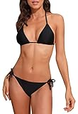 Halcurt Neckholder Top Badeanzug Damen Badeanzug Triangel Bikini Sets Schwarz M