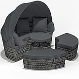 Casaria® Sonnenliege Sonneninsel Wetterfest mit Tisch 185cm Gartenliege 2 Personen Faltbares Sonnendach Relaxliege Gartenmöbel Set Lounge Outdoor Grau