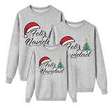 Passende Familienpyjamas für Weihnachten, Weihnachtsdruck, Weihnachtspyjamas für die Feiertage, T-Shirt und Unterteil,(A224 Grey,Large)