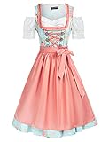 SCARLET DARKNESS Dirndl Midi Damen 3Tlg Trachtenkleid Oktoberfest Kostüme Baumwollkleid,Dirndl Bluse,Schürze XXL Rosa und Blaudruck