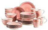 MÄSER 931615 Bel Tempo II 30-teiliges Vintage Geschirr Set für 6 Personen, handbemaltes Keramik Kombiservice in Rosa, Steingut, Koralle
