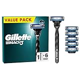 Gillette Mach3 Nassrasierer Herren, Rasierer + 6 Rasierklingen mit 3-fach Klinge, Geschenk für Männer