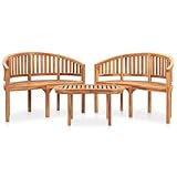 vidaXL Teak Massiv Gartenmöbel 3-TLG. Bananenbank Gartenset Bank Banana Tisch Lounge Sitzgruppe Gartenbank Holzbank Sitzbank Gartentisch