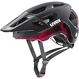 Uvex Unisex React MIPS Fahrradhelm, Black-Ruby red matt, 52-56cm