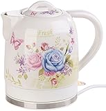Rosenstein & Söhne Wasserkocher Blumen: Keramik-Wasserkocher mit Blumenmuster, 1,7 Liter, 1.500 Watt (Retrowasserkocher, Teekanne, Kaffee)