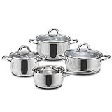 Linnuo Topfset Induktion - 4 Töpfe & 3 Glasdeckel - Kochtopf Set aus hochwertigem Edelstahl - Topf mit hohlem Griff - nicht heiß beim Kochen - ideales Kochset für kleine Küchen (7tlg. Set)