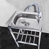 Restaurant Commercial Kitchen Sink Freestanding Single Bowl Washing Hand Basin with Hot and Cold Water Faucet,Portable Stainless Steel Sink 1 Basin Mobile Camping Sink (Size : 53x38x83cm)