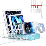 SooPii USB Ladestation 60W/12A,6-Port Dockingstation,Organizer für mehrfach Geräte with I Watch Holder,6 Kabel Included für Telefone,Tablets und andere elektronische Geräte