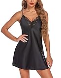 Avidlove Damen-Reizwäsche Sexy Lingerie Satin Nachthemd Rückenfrei Negligee V-Ausschnitt Dessous Schwarz S