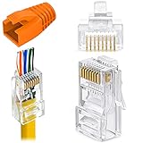 Greluma 25 Stück RJ45 CAT6 Pass-Through-Steckverbinder, Vergoldeter CAT6A-Netzwerkstecker, CAT 6-Enden mit Zugentlastung-Schuhen