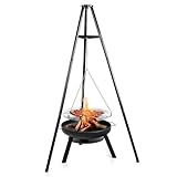 Lehmann LGAFP-6012 Feuerschale mit Ø 58 cm Grillrost 2w1, großes Dreibein für Feuerschale mit Schwenkgrill, Holzkohlegrill mit Feuerschale, tragbarer, multifunktionaler Grill