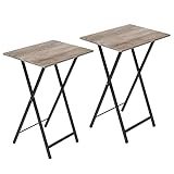 HOOBRO Beistelltisch Klappbar, Kleiner tabletttisch, TV Tray 2er Set, klapptisch Snack Tisch Industriestil, Sofatisch für kleinen Raum, einfach montierbar, Greige-Schwarz EBG25BZ01