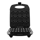 Donened - 1200W Donut Maker, Donuts Backform, Mini Donut Maker für 12 Donuts, Antihaftbeschichtung, Schwarz, 23,5 x 23 x 10cm