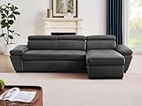 Vente-unique-Ecksofa Leder mit Schlaffunktion - Ecke Rechts - Anthrazit - JONOVA