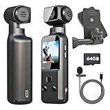 IXROAD 4K Bodycam Körperkamera, POV/Vlog/Pocket Kamera mit 270° Drehbares Objektiv, Sports Action Cam mit Externem Mikrofon, Clip und 64 GB TF-Karte