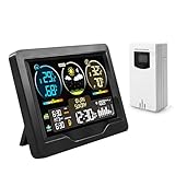 Wetterstation Funk mit Außensensor – Farbdisplay, Funkwetterstation mit Wettervorhersage, Thermometer & Hygrometer für Innen und Außen, Uhr & Wecker, 60m Reichweite