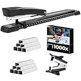 OfficeTree Langarmhefter - Tacker mit 1 Entklammerer & 1000 Tackernadeln - Langarmtacker Ideal für Broschüren - Großer Tacker Langarmhefter für DIN A3 Papier - Schwarzer Hefter mit Papierführung