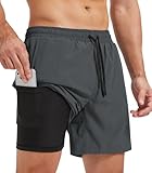 Danfiki Herren Sporthose Kurz Laufshorts Kurze 2 in 1 Running Shorts Mit Eingebaut Taschen