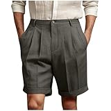 Generisch Chino Shorts Herren Sommer Leicht Kurze Hosen Baumwolle Leinen Sommerhose Elastische Taille Leinenhose Locker Vintage Jogginghose mit Taschen