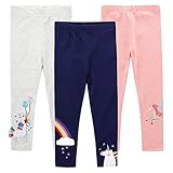 EmaoFun Mädchen Leggings Multipack,Kinder Hose Kleinkind aus Baumwolle,3er-Pack Set,Größe Regenbogen 7Y