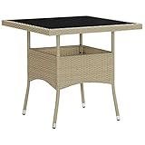 ShGaxin Garten-Esstisch, Tisch Balkon, Gartentisch, Balkontisch, Küchentisch, Garden Table, Terrassentisch, Beige Poly Rattan und Glas