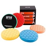 SPTA 150mm Polierpad Hex-Logic Wachs Schwämme Auto Polierschwamm Polieren Pad Polierschaum Set für Exzenter Poliermaschine Schleifmaschine, Schwarz, Gelb, Orange, Gelb