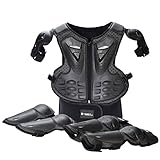 Fansport 5 Stück Motorrad Schutz Jacke,Kinder Motorrad rüstung mit Knieschoner Ellbogenschoner Brustpanzer Racing,für Outdoor Sport - 4/6/8/10/12/14 Jahre (Black)