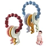 Silikon Sensorik Spielzeug Beißring 2 Stück Leicht Zu Greifling Beissring Baby Beißring Zur Sanften Massage Von Zahnfleisch Schlüssel Baby Spielzeug Für Ab 6 Monaten Babys (Blau/Burgunderrot)