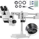 VEVOR 3,5X-90X Simul Focal Trinocular Zoom Stereo Microscope Al-Zn-Legierung 360 Grad Drehbar Trinokulares Stereomikroskop Dual Armstativ Labor Video Mikroskop Zwei höhenverstellbar Ständer Zubehör