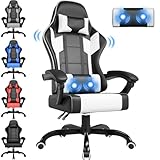 Airfish Bürostuhl Ergonomisch Gaming Stuhl Massage Gaming Sessel mit Kopfstütze Massage-Lendenkissen, Gepolstert Gaming Chair, Drehsessel,150kg Kapazität,Schwarz weiß